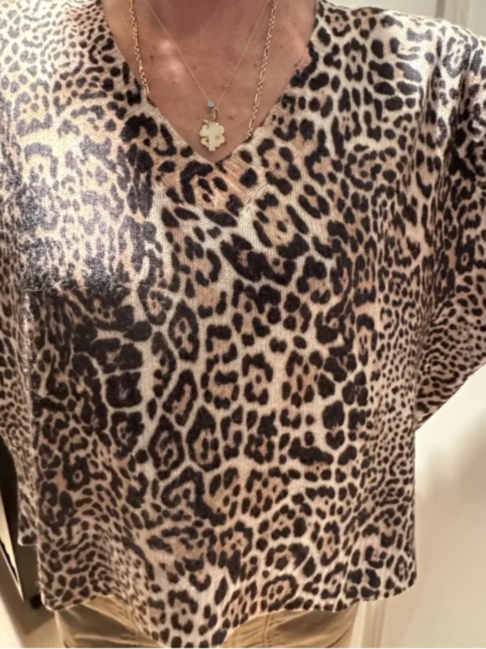 Zadig & Voltaire Leopard Print V-Neck Sweater - Black & Tan